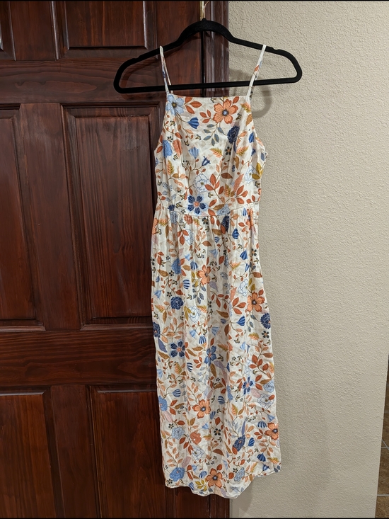 Old Navy Dresses & Skirts - Old Navy Cream Floral Spaghetti-Strap Midi Dress with Blue and Orange Accents